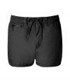 With their sporty styling and stylish shorter length, Marc by Marc Jacobs nylon shorts are a cool choice for working out or poolside lounging - Elasticized drawstring waistline, side and zippered slit pockets, back patch pockets, integrated mesh lining - Slim fit, shorter length - Wear with a graphic tee and retro-style sneakers