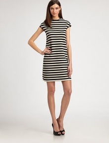 Graphic stripes add geometric appeal to this sleek, form-flattering style.Jewel necklineCap sleevesBack zipAbout 25 from natural waist67% rayon/26% polyester/6% nylon/1% spandexDry cleanImportedModel shown is 5'10 (177cm) wearing US size Small. Graphic stripes add geometric appeal to this sleek, form-flattering style.Jewel necklineCap sleevesBack zipAbout 25 from natural waist67% rayon/26% polyester/6% nylon/1% spandexDry cleanImportedModel shown is 5'10 (177cm) wearing US size Small.