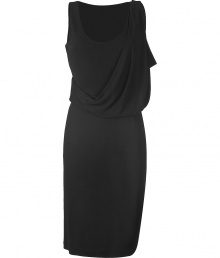 Luxurious dress in fine rayon - elegant black - classic shift cut with feminine crew neck and slightly broader straps - new: slim top with Toga-style drapes - accentuated waist - sharply figure-hugging cut, knee-length (typical pencil cut) extremely high quality, very comfortable to wear - finally a cool little black dress - world class gown for many nice occasions - pair with gladiator booties, pumps or peep-toes