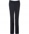 Elegant pants in fine navy blue virgin wool in a pin stripe look - Modern slim cut with a moderately high rise - Diagonal pockets - The creases make an especially slim silhouette - Light and wonderfully comfortable - A favorite pair of pants you will wear your whole life long - Perfect for numerous occasions, from casual to festive - Styling: combine with a dress shirt, polo shirt, cashmere pullover and/or jacket