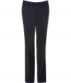Elegant pants in fine navy blue virgin wool in a pin stripe look - Modern slim cut with a moderately high rise - Diagonal pockets - The creases make an especially slim silhouette - Light and wonderfully comfortable - A favorite pair of pants you will wear your whole life long - Perfect for numerous occasions, from casual to festive - Styling: combine with a dress shirt, polo shirt, cashmere pullover and/or jacket