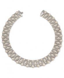 Update your elegant leanings. This collar necklace from Carolee is crafted from silver-tone mixed metal with glass pearls and crystals lending a lustrous touch to this postmodern piece. Approximate length: 15 inches. Update your elegant leanings. This collar necklace from Carolee is crafted from silver-tone mixed metal with glass pearls and crystals lending a lustrous touch to this postmodern piece. Approximate length: 15 inches.