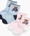 Too cute to pass up! Two-pairs of baby girls or boys crew socks from Ralph Lauren look absolutely adorable.