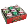 Vintage retro tulips adorn these flocked red and green holiday ornaments.