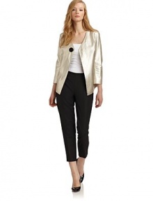 THE LOOKV-neckThree-quarter length sleevesFront mock button magnetic closureBust dartsSeam detailsTHE FITAbout 27 from shoulder to hemTHE MATERIALLeatherCARE & ORIGINDry clean by leather specialistImportedModel shown is 5'10½ (179cm) wearing US size 4. THE LOOKV-neckThree-quarter length sleevesFront mock button magnetic closureBust dartsSeam detailsTHE FITAbout 27 from shoulder to hemTHE MATERIALLeatherCARE & ORIGINDry clean by leather specialistImportedModel shown is 5'10½ (179cm) wearing US size 4.