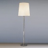 Modern floor lamp with clean, simple lines. A little taller with more wattage than the Buster Chica model. Full range dimmer. Polished nickel finish over metal. Fondine fabric shade.