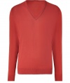 Stylish pullover in fine, pure orange-red cotton - Super-soft, densely woven fabric feels great against the skin - Elegant v-neck and rib trim at cuffs and hem - Straight, slim cut - A polished, versatile basic in any wardrobe - Dress up with a button down, trousers and leather lace-ups, or go for a more casual look with skinny denim, trainers and a blazer