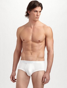 Pima cotton curved-pouch briefs with superior fit, quality and attention to detail. Microfiber logo waistband Machine wash Imported Pima cotton curved-pouch briefs with superior fit, quality and attention to detail. Microfiber logo waistband Machine wash Imported