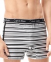 Update your underwear with a touch of style. These knit Calvin Klein boxers in ultra-soft stretch cotton jersey sport a colorful striped design and a slimmer fit.