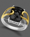 Finish with a flourish. This gorgeous ring features onyx (12/10 mm) set in 14k gold and sterling silver. Size 7.