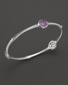 Three sparkling stations add brilliant color to this slim, elegant sterling silver bangle.