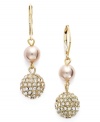 A touch of elegance. Accent your evening gown or a polished business suit with a hint of pink shimmer. Charter Club earrings feature simulated pink pearls and a glass fireball accent. Set in gold tone mixed metal. Approximate drop: 2-1/2 inches.