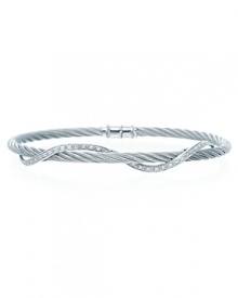 A twist of diamonds and white gold winds around stainless steel bangle. By Charriol. A twist of diamonds and white gold winds around stainless steel bangle. By Charriol.