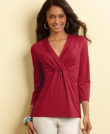 Irresistible style at an amazing everyday price: Charter Club's stretch cotton top with a flattering crossover neckline. Irresistible style at an amazing everyday price: Charter Club's stretch cotton top with a flattering crossover neckline.