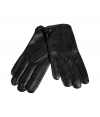 Slip on style in these supple leather gloves from Jil Sander - Smooth lamb leather with snap closure at wrist - Pair with straight leg jeans, a cashmere pullover, and a slim parka