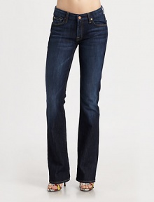 Inky stretch denim, lightly sand-blasted and finished with signature stitching at the back pockets. THE FITContoured waistbandRise, about 8Inseam, about 35THE DETAILSZip flyFive-pocket styleSignature stitch back patch pockets87% cotton/12% polyester/1% spandexMachine washMade in USA of imported fabricModel shown is 5'9½ (176cm) wearing US size 4.This style runs large. We recommend ordering one size down for a standard fit. Inky stretch denim, lightly sand-blasted and finished with signature stitching at the back pockets. THE FITContoured waistbandRise, about 8Inseam, about 35THE DETAILSZip flyFive-pocket styleSignature stitch back patch pockets87% cotton/12% polyester/1% spandexMachine washMade in USA of imported fabricModel shown is 5'9½ (176cm) wearing US size 4.This style runs large. We recommend ordering one size down for a standard fit.