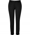 Stylish pant in fine, black cotton stretch blend - A chic classic from eco-friendly label Edun - Waxed fabric has a slight sheen - Slim cut, crops at ankle - Medium rise, with belt loops and button closure - Two flattering rear pockets - Sleek cutout embellishment at cuffs - Polished and versatile, ideal for both work and play - Pair with a silk blouse or a t-shirt and blazer and pumps or ballet flats