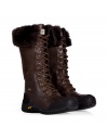 Brave the elements in style this season with UGG Australias ultra warm Adirondack tall lace-up boots, finished with waterproof full grain leather and sheepskin lining for an ultra luxe edge - Rounded toe, leather and suede upper, canvas lace-up front, thick rubber lug sole - Hits below the knee - Pair with sporty outerwear and fun, bright knitwear