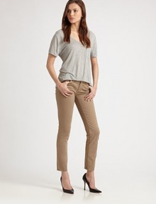 Sleek and slim in lightweight stretch denim, tailored in sophisticated ankle crop.THE FITSlim fitRise, about 7Inseam, about 30THE DETAILSZip flyFive-pocket style41% supima cotton/39% cotton/15% modal/5% polyurethaneMachine washMade in USA of imported fabricModel shown is 5'10 (177cm) wearing US size 4. Sleek and slim in lightweight stretch denim, tailored in sophisticated ankle crop.THE FITSlim fitRise, about 7Inseam, about 30THE DETAILSZip flyFive-pocket style41% supima cotton/39% cotton/15% modal/5% polyurethaneMachine washMade in USA of imported fabricModel shown is 5'10 (177cm) wearing US size 4.