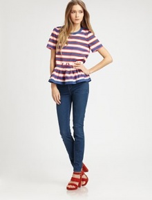Classic rail-straight denim, with a just hint of stretch for a curve-hugging fit.THE FITSkinny fitRise, about 8Inseam, about 31THE DETAILSZip flyFive-pocket style98% cotton/2% elastaneDry cleanImportedModel shown is 5'10 (177cm) wearing US size 4. Classic rail-straight denim, with a just hint of stretch for a curve-hugging fit.THE FITSkinny fitRise, about 8Inseam, about 31THE DETAILSZip flyFive-pocket style98% cotton/2% elastaneDry cleanImportedModel shown is 5'10 (177cm) wearing US size 4.
