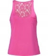 Seductive and sweet with its lace back and bright magenta coloring, Juicy Coutures super soft tank is a fun choice for layering and lounging alike - Solid jersey front, chest pocket, thick straps, tonal satin trim, lace back - Loose fit - Wear with the matching lace shorts for seriously sultry lounging