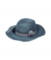 Stylish straw hat in fine, grey-blue paper fiber - A chic, summer-ready spin on the classic Trilby - Oversize floppy brim and decorative silver grosgrain ribbon trim - A fashionable way to protect yourself against the sun this season - Ideal for any number of occasions, from vacations to parties