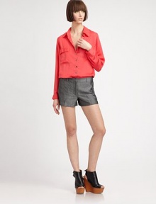 Impeccably tailored shorts with a touch of lustrous sheen for amplified style. Narrow waistband with belt loopsFront zipper closureSide welt pocketsBack besom pocketsInseam, about 3Rise, about 955% rayon/45% viscoseDry cleanMade in USA of Italian fabricModel shown is 5'10.5 (179cm) wearing US size 4. Impeccably tailored shorts with a touch of lustrous sheen for amplified style. Narrow waistband with belt loopsFront zipper closureSide welt pocketsBack besom pocketsInseam, about 3Rise, about 955% rayon/45% viscoseDry cleanMade in USA of Italian fabricModel shown is 5'10.5 (179cm) wearing US size 4.