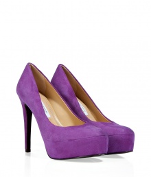Vibrant, stylish pumps in violet suede bring some fun to your closet - Stylish platform and high stiletto heel is super-sexy and surprisingly comfortable - Creates a look of long legs and small, narrow feet - Pair with an understated dress that wont overshadow the shoe, or with skinny jeans and a brightly-patterned pink blouse and blazer Vibrant, stylish pumps in violet suede bring some fun to your closet - Stylish platform and high stiletto heel is super-sexy and surprisingly comfortable - Creates a look of long legs and small, narrow feet - Pair with an understated dress that wont overshadow the shoe, or with skinny jeans and a brightly-patterned pink blouse and blazer