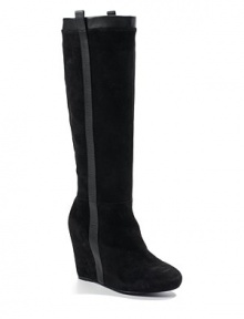 THE LOOKOval toeLeather trim and detailsWedge silhouettePull-on stylePadded insoleTHE FITWedge 4 (100mm)Shaft, 18Leg circumference 15THE MATERIALSuede and leatherLeather lining and soleORIGINImported THE LOOKOval toeLeather trim and detailsWedge silhouettePull-on stylePadded insoleTHE FITWedge 4 (100mm)Shaft, 18Leg circumference 15THE MATERIALSuede and leatherLeather lining and soleORIGINImported