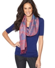 An elegant finishing touch for your nights at the theater. This luxe wrap from Collection XIIX flaunts a swirling paisley design and a metallic shine that will catch an eye or two. An elegant finishing touch for your nights at the theater. This luxe wrap from Collection XIIX flaunts a swirling paisley design and a metallic shine that will catch an eye or two.