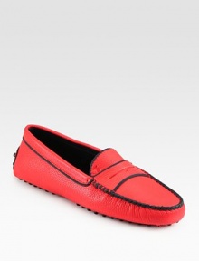 Pebbled Italian leather with contrasting trim, decorative stitching and a rubber sole. Leather upperLeather liningRubber solePadded insoleMade in ItalyOUR FIT MODEL RECOMMENDS ordering true size. Pebbled Italian leather with contrasting trim, decorative stitching and a rubber sole. Leather upperLeather liningRubber solePadded insoleMade in ItalyOUR FIT MODEL RECOMMENDS ordering true size.