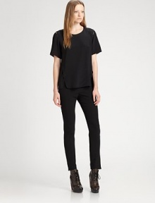 Cut from the finest Italian fabric, this lightweight silk-blend tee is emboldened by split seaming. RoundneckSplit shouldersShort sleevesSplit hemSplit backAcrylic/silkDry cleanImported of Italian fabricSIZE & FITModel shown is 5'10 (177cm) wearing US size 4. Cut from the finest Italian fabric, this lightweight silk-blend tee is emboldened by split seaming. RoundneckSplit shouldersShort sleevesSplit hemSplit backAcrylic/silkDry cleanImported of Italian fabricSIZE & FITModel shown is 5'10 (177cm) wearing US size 4.