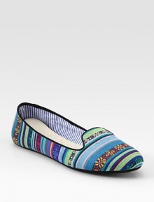 Resilient linen flat in allover multicolored stripes. Linen upperLeather lining and solePadded insoleImportedOUR FIT MODEL RECOMMENDS ordering one half size up as this style runs small. Resilient linen flat in allover multicolored stripes. Linen upperLeather lining and solePadded insoleImportedOUR FIT MODEL RECOMMENDS ordering one half size up as this style runs small.
