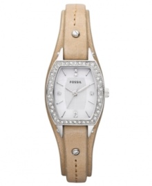 A darling leather Marjorie collection timepiece with a touch of glitz for a blend of flirtatious heritage style, by Fossil.