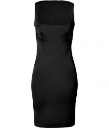 With a plunging balconette neckline and form-fitting silhouette, Just Cavallis black dress puts a sultry spin on cocktail hour - Balconette neckline, thick straps, hidden back zip - Form-fitting - Wear with bright clutches and jet black platform heels