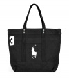 Tote around your daily essentials in this stylish carryall from Ralph Lauren Collection - Large tote, top carrying handles, front pockets with logo graphic, top zip closure - Perfect for the gym, work, or travel