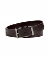 Add a sleek, streamlined finish to your look with Burberry Brits impeccably styled chocolate calfskin belt - Logo engraved buckle with characteristic check detail - Pair with everything from jeans, chinos and cords to sharply tailored suits