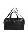 Jet-set in streamlined style with this supple leather carryall from cult-favorite accessory label Maison Martin Margiela - Large rectangular shape, top carrying handles and convertible shoulder strap, top dual-zip closure, front zip pocket, textured leather - Perfect for a weekend jaunt, a business trip, or an international excursion