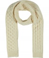 Homespun charm goes high fashion with this easy-to-style chunky cable knit wool scarf from cult-favorite accessory label Maison Martin Margiela  - Cable knit pattern wool scarf with ribbed hem - Pair with an elevated jeans-and-tee ensemble, a leather jacket, and platform booties