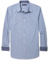 DKNY Jeans thinks small, cutting a crisp-lined sports shirt in a cotton mini-check.