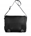 Perfect for work, travel or play, this textured leather messenger from Marc by Marc Jacobs is versatile and stylish - Classic messenger style, front flap with dual-buckle closure, adjustable shoulder strap, back snap pocket, internal zip pockets - Pair with work-ready staples