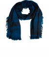 Give your outerwear wardrobe a cool Downtown edge with Faliero Sartis black and blue fringed scarf, finished in a soft cashmere-silk blend for all-season sophistication - Frayed edges - Wrap around pea coats, or wear indoors with luxe cashmere pullovers