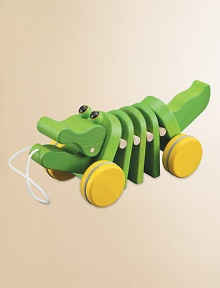 This adorable alligator dances and makes rhythmical click-clack sounds when pulled around.3.7W X 9.7H X 3.9DAbout 1.46lbsRubberwoodWipe with damp clothRecommended for 19 months and upImported This adorable alligator dances and makes rhythmical click-clack sounds when pulled around.3.7W X 9.7H X 3.9DAbout 1.46lbsRubberwoodWipe with damp clothRecommended for 19 months and upImported