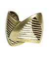 Bring heightened style to your day or night look with this ultra-chic cuff from New York City-based accessory label Dannijo - Large size, made of stylishly distressed oxidized brass with cut out striped detailing - Wear with a classic cocktail dress or an on-trend off-duty ensemble