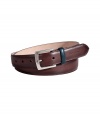 Easy elegance is a cinch with Paul Smiths teal accented brown leather belt - Smooth leather, silver-toned buckle - Versatile medium width ideal for any number of occasions - Pair with chinos, dress trousers or denim
