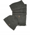 Warmth and easy sophistication is effortlessly achieved with this cap-and-scarf duo from Ralph Lauren - Classic beanie style cap with ribbed band and logo detail - Scarf with fringed trim and logo detail - Perfect for workweek style or as a thoughtful gift