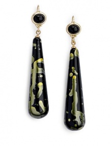 THE LOOKTeardrop design Black bead resin detail Faux gold leaf accents 22k goldplated settingLatch clasp THE MEASUREMENTLength, about 3¼ORIGINImported THE LOOKTeardrop design Black bead resin detail Faux gold leaf accents 22k goldplated settingLatch clasp THE MEASUREMENTLength, about 3¼ORIGINImported