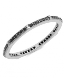 Stackable sparkle lends a chic, layered effect to your look. CRISLU's thin band ring features bold, micro pave-set, round-cut black cubic zirconias (1/4 ct. t.w.) in a hematite plated sterling silver setting. Sizes 6, 7 and 8.