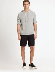A crisp classic, this casual favorite is tailored just right for a look of refinement.Flat front styleSide slash, back welt pocketsInseam, about 10CottonDry cleanImported A crisp classic, this casual favorite is tailored just right for a look of refinement.Flat front styleSide slash, back welt pocketsInseam, about 10CottonDry cleanImported