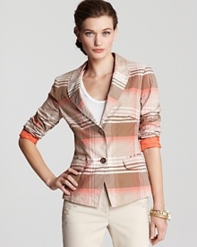 Add punch to your daily looks with this classic plaid BASLER jacket in of-the-moment hues. Add punch to your daily looks with this classic plaid BASLER jacket in of-the-moment hues.